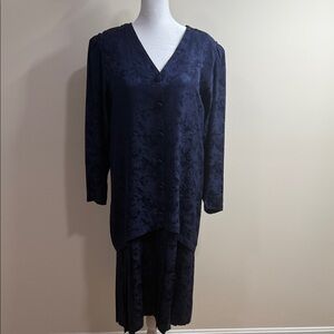 Elegant Long Sleeve Navy Dress